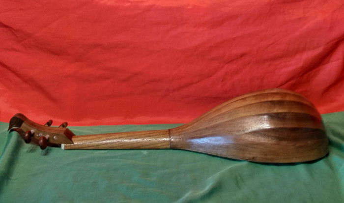 Side view of 4 single string version. Body of European Walnut.