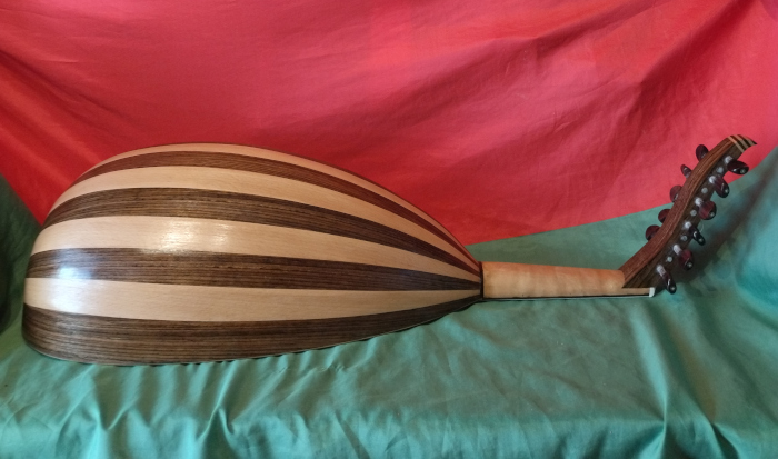 Side view from back with body made from European Beech and Ovangkol.
