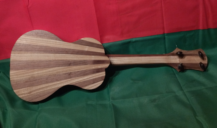 Tenor size, back view. Body and neck of European Walnut and European Ash.